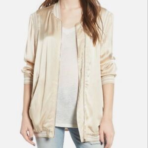BLANKNYC OVERSIZED SATIN BOMBER JACKET FULL ZIP LONG CHAMPAGNE WHITE MEDIUM